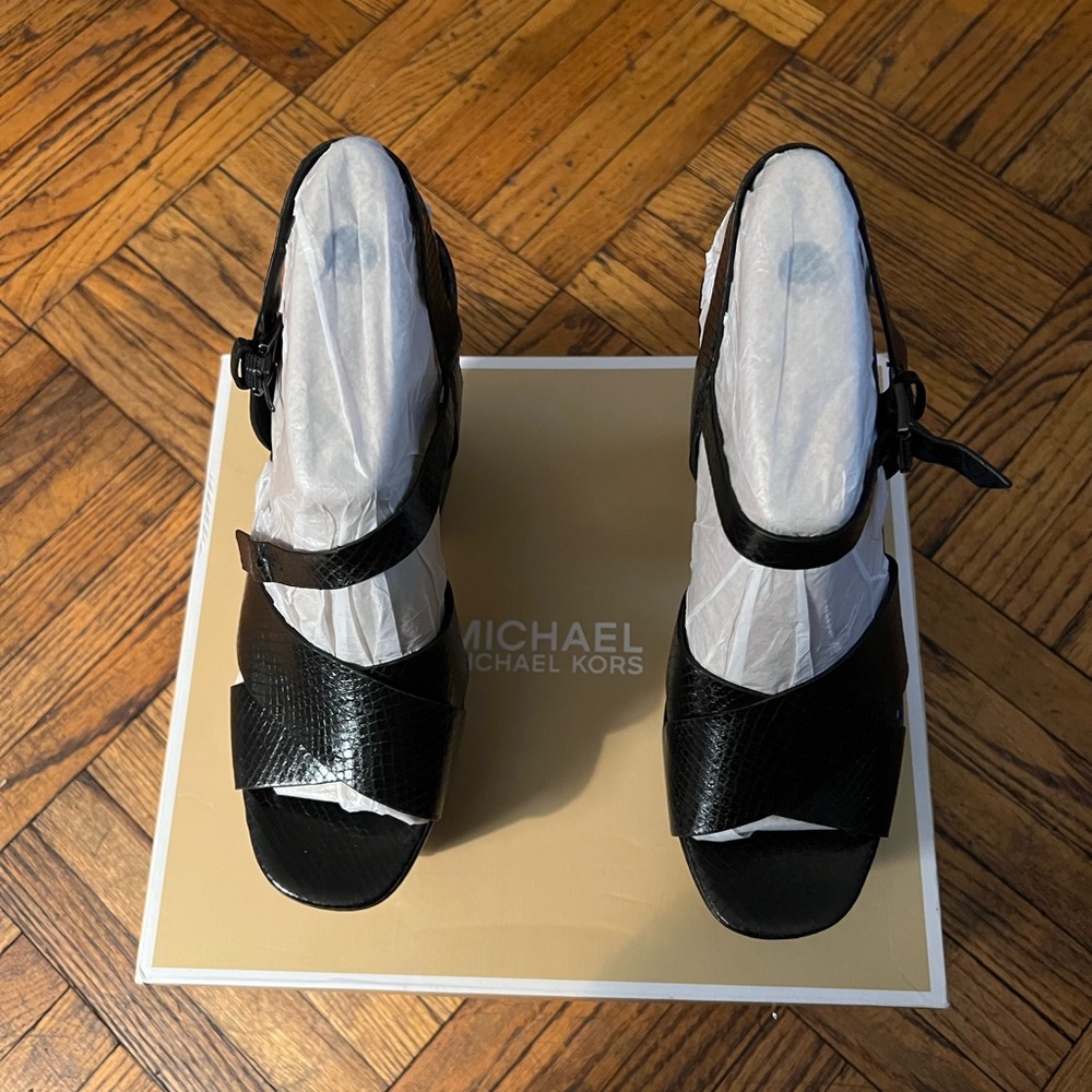 Michael Michael Kors Black Leather Wedges